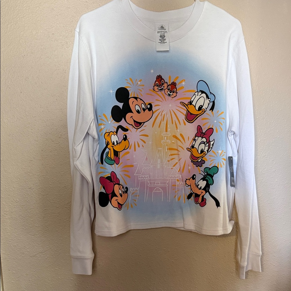 Disney White Cropped Sweatshirt with Mickey and Friends